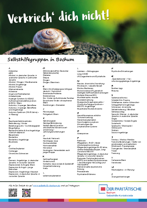 Themenliste Gruppen Selbsthilfe Bochum