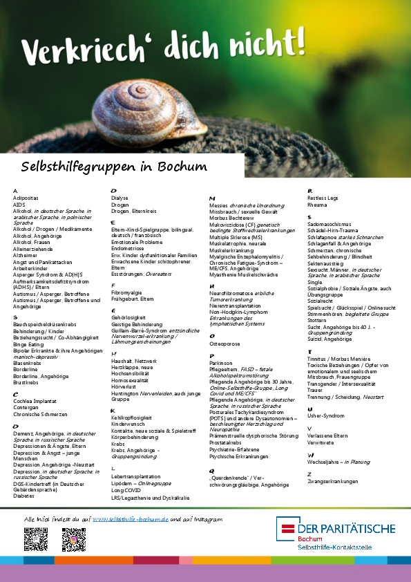 Themenliste Gruppen Selbsthilfe Bochum